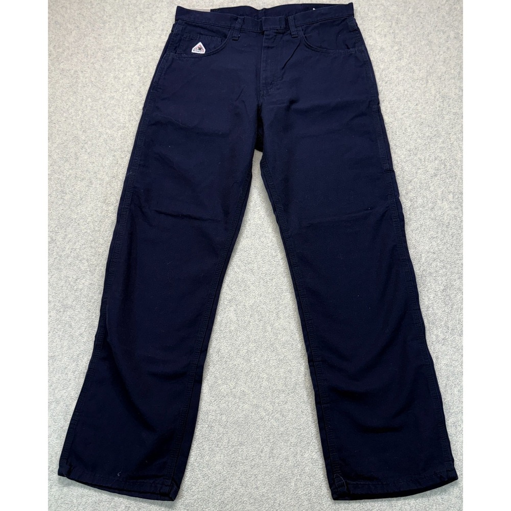 NWT Bulwark FR Mens Straight Pants Navy Blue Flat Front Outdoor Workwear 34x32